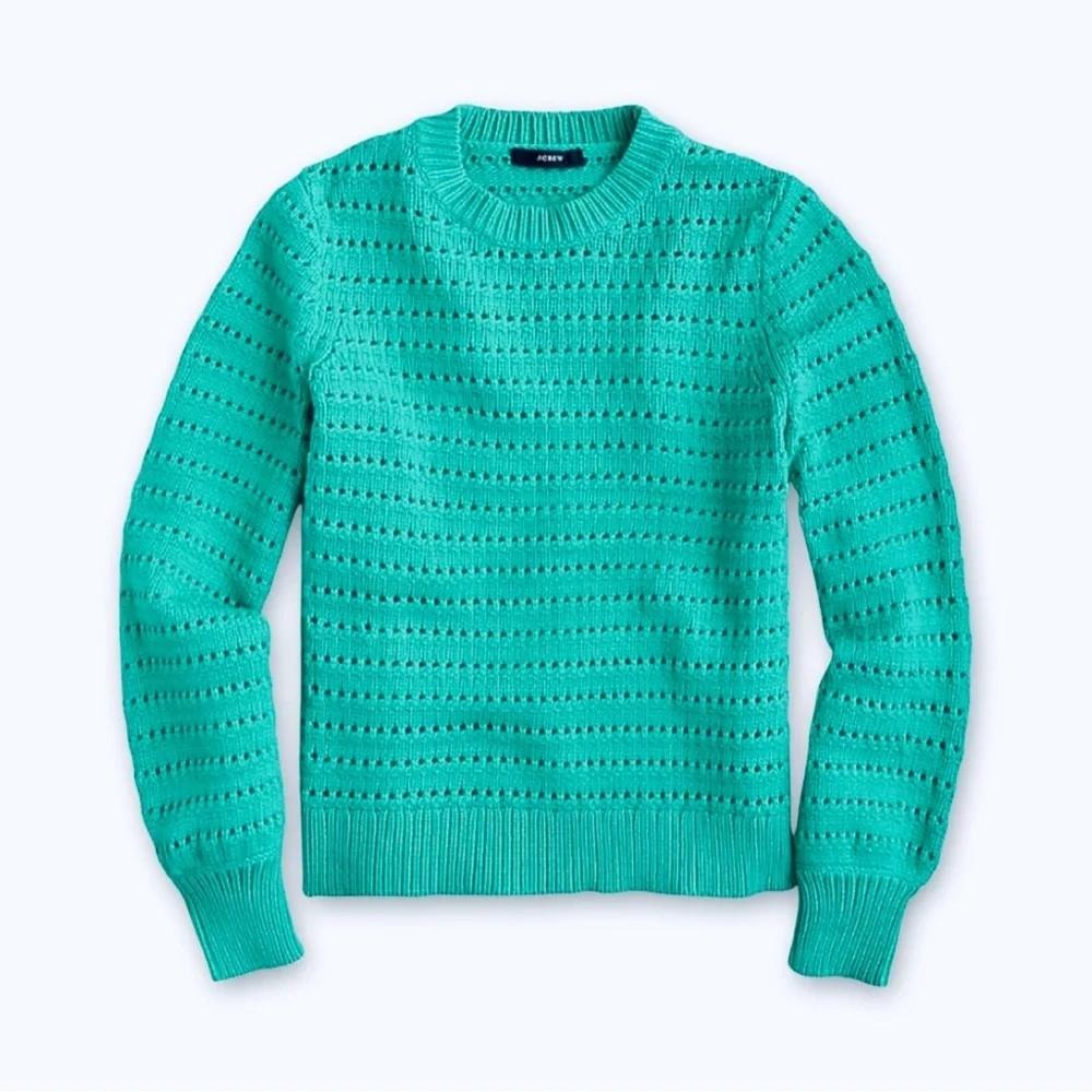 J.Crew Women Green Crochet Cotton Crewneck Sweater CB900 Size M NEW - Picture 6 of 10